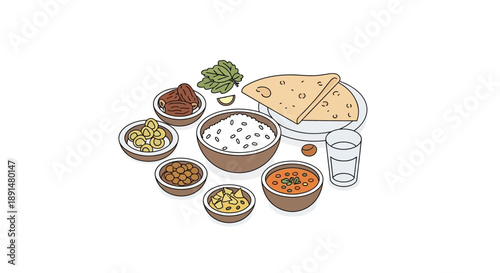 Delicious Indian Thali Meal with Rice Bread and Curries.