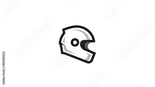 Minimalist outline of a motorcycle helmet on white background.