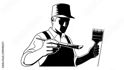 Painter with Brushes Ready to Work Illustration.