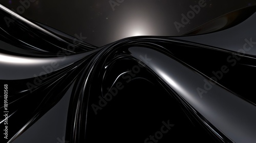 Abstract dark metallic surface with smooth flowing curves and reflections suggesting converging pathways