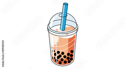 Illustration of a refreshing bubble tea drink with tapioca pearls.