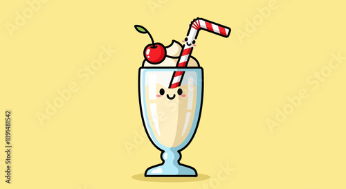 Cartoon milkshake with cherry.