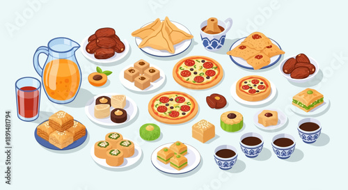 Ramadan Feast A Colorful Array of Traditional Dishes and Drinks.
