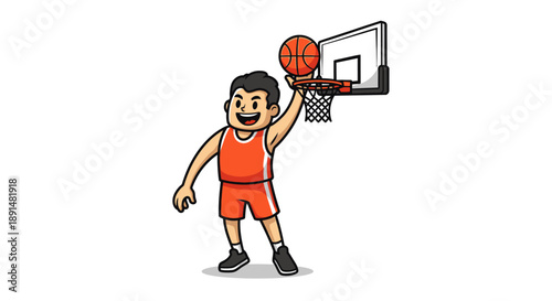 Man dunking basketball in hoop.