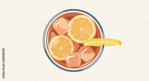 Refreshing Orange Drink with Ice Cubes and Slice.