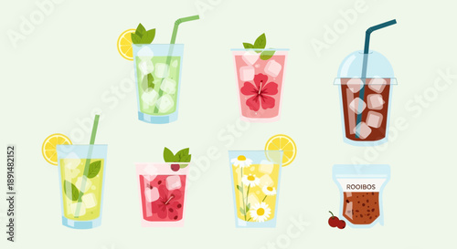 Refreshing Summer Drinks A Colorful Collection of Fruity Beverages.