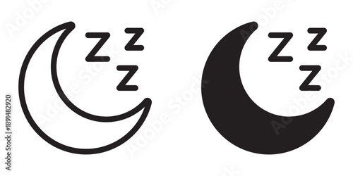 Crescent moon with sleeping zzz symbol. Dream and sleep concept icon representing relaxation and bedtime.