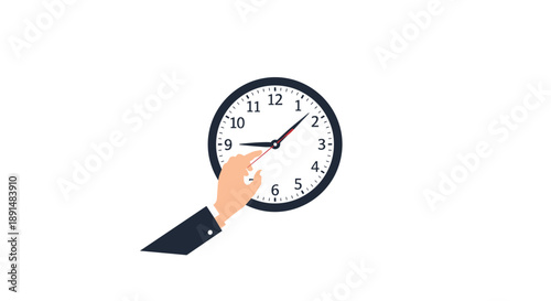 Human Hand Pointing at the Numbers on a Round Wall Clock Face. Deadline and Appointment Schedule Concept.