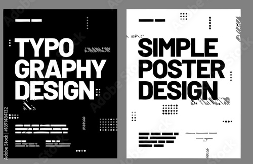 Minimalist Posters of Typography Design: Two contrasting posters showcasing typographic design in black and white. Featuring clean lines, modern fonts, and a minimalist aesthetic. 