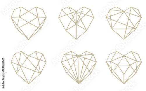 Geometric Heart Designs: An array of intricate geometric heart designs, each a unique representation of love and connection, perfect for symbolizing unity and affection.
