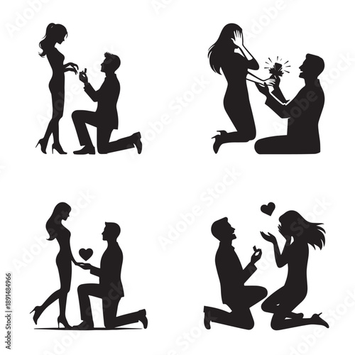 Romantic proposal and engagement silhouettes capturing special moments of love and commitment