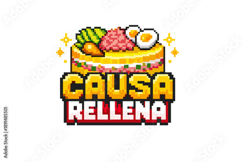 Pixel art causa rellena: peruvian dish with eggs and avocado