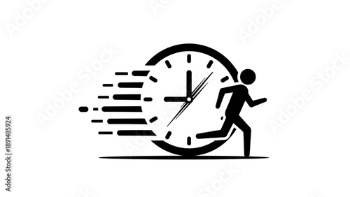 Running person icon next to a clock with motion blur effect.