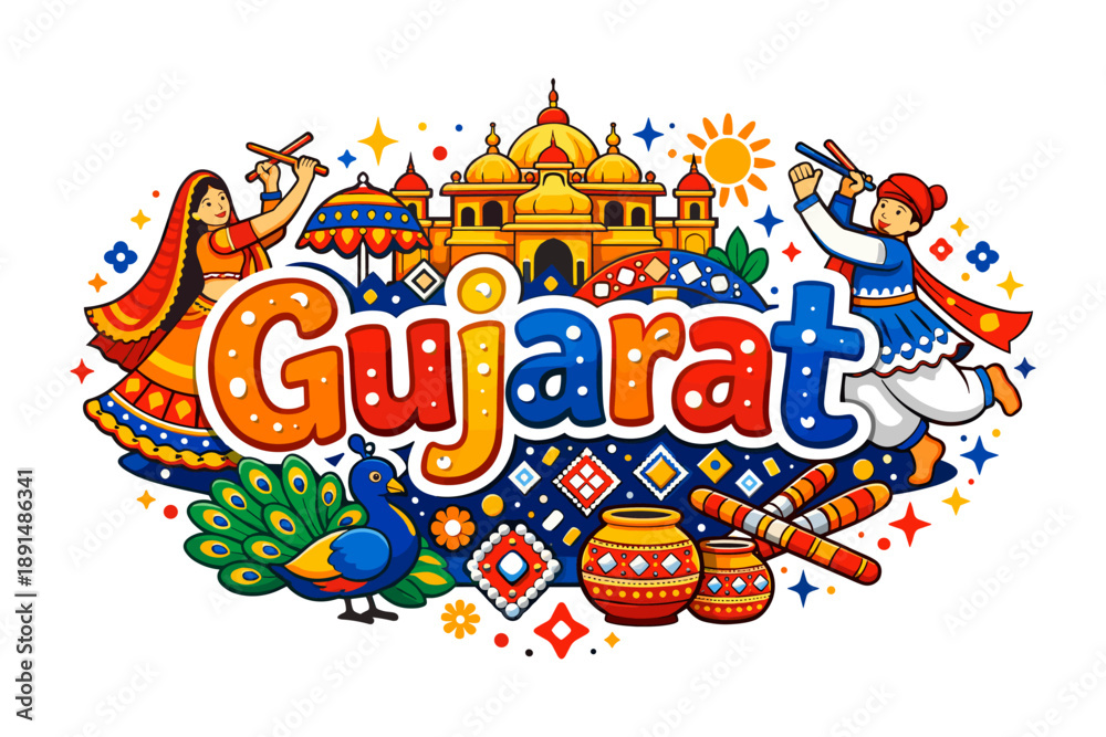 Fototapeta premium Vibrant gujarat culture celebration with traditional dance and architecture