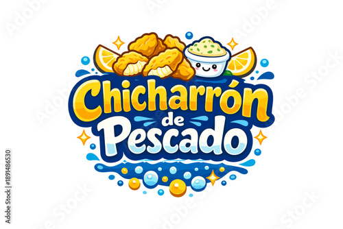 Cute chicharrón de pescado logo with lemons and dipping sauce