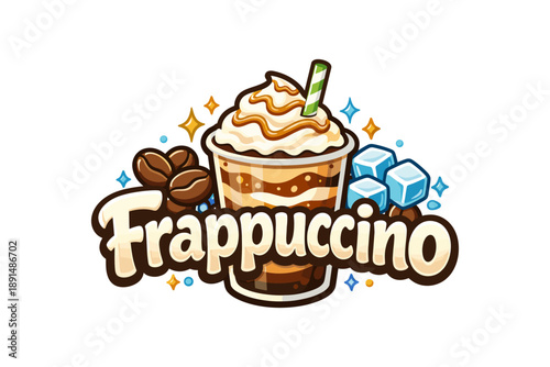 Iced coffee delight with whipped cream and chocolate syrup in a fun cartoon style