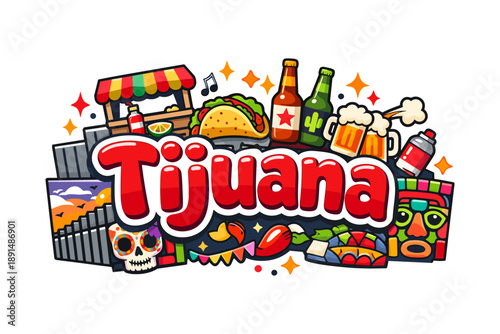 Colorful tijuana street food and culture illustration