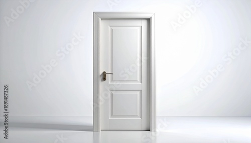 Wallpaper Mural Classic white wooden door closed in an empty room with a white wall and floor. Concept of opportunity, choice, decision, and new beginnings. Minimalist interior design element on white background Torontodigital.ca