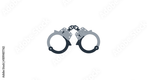 Stylized Dark Metal Handcuffs Illustration Representing Law Enforcement and Crime Prevention on White Backdrop