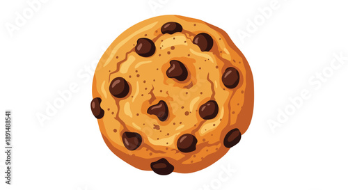 Delicious baked chocolate chip cookie illustration for sweet treat designs and dessert visuals