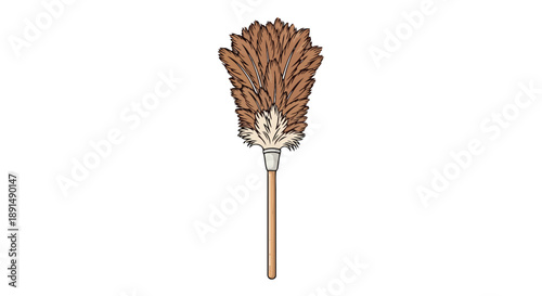 An essential and timeless household cleaning implement featuring soft, natural brown feathers attached to a sturdy wooden handle perfect for