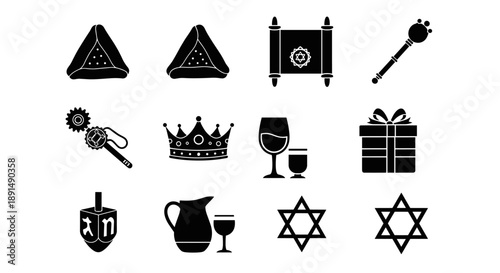 Symbols of Jewish Holidays and Traditions: Vector Art for Cultural Celebrations