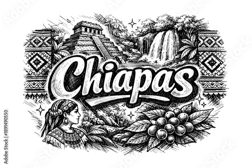 Chiapas heritage: hand drawn wonders of nature and culture