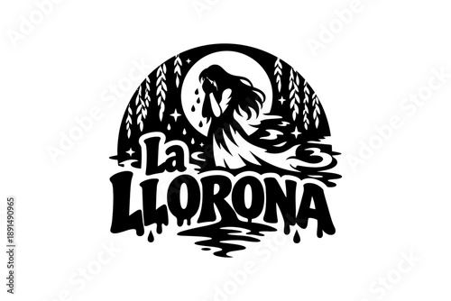 La llorona silhouette design with weeping woman and night scene