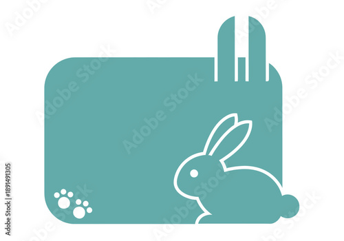 Rabbit icon in a teal colored frame with paw prints