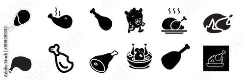 Minimalist White Food Icons on Black Background