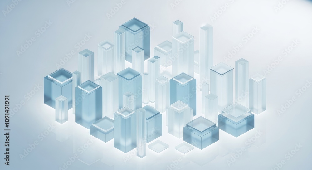 Obraz premium Abstract transparent blue geometric blocks and pillars structure