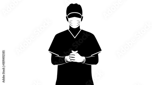 Silhouette of a healthcare worker wearing protective gear.