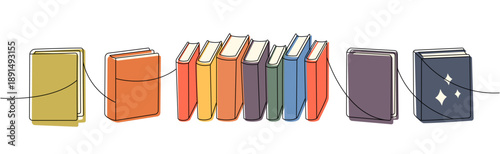 Colorful books with open and closed covers. Reading and literature concept illustration