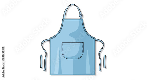 This clear illustration showcases a pristine light blue kitchen apron, complete with a practical front pocket and an adjustable neck strap, perfect