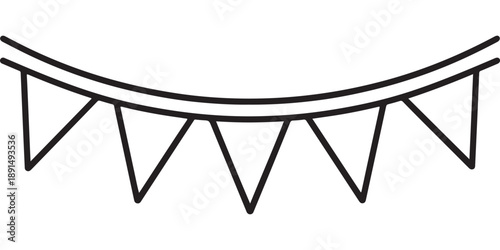 Minimalist black outline bunting garland vector with five triangular flags for coloring or craft design