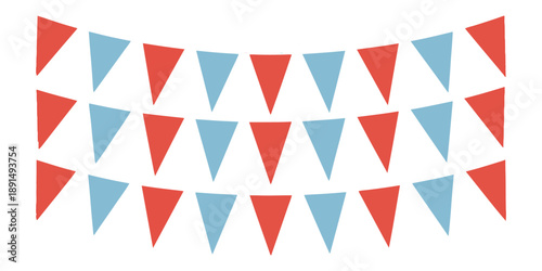 Red and blue triangular pennant flags set in three rows for nautical or sports celebration event graphics