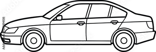 Simple line art illustration of a modern four-door sedan car for coloring activities