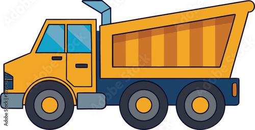 Cartoon illustration of a yellow and blue dump truck for construction