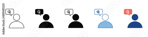 Modern vector graphic depicting a person icon with a speech bubble and megaphone symbol, representing public announcement, communication, and speaker concepts for digital interfaces