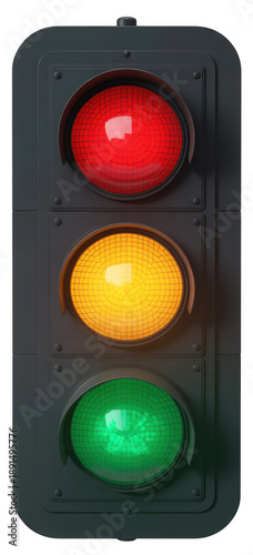 Traffic light with red, yellow, green lights traffic signal isolated on a transparent background
