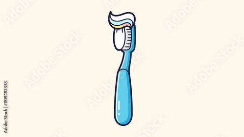 Blue toothbrush with striped toothpaste, an essential tool for daily dental hygiene.