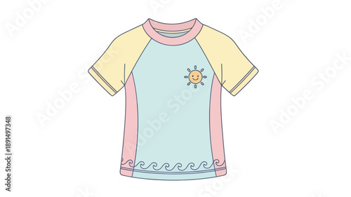 Cute Children's Rash Guard with Sun and Wave Design