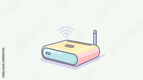 Modern pastel Wi-Fi router emitting wireless signals.