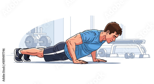Man Doing Pushups During Fitness Workout in Gym