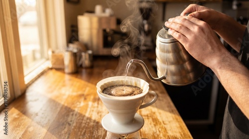 Brewing coffee at home a step-by-step guide to perfect pour over techniques kitchen photography warm lighting close-up coffee enthusiasts