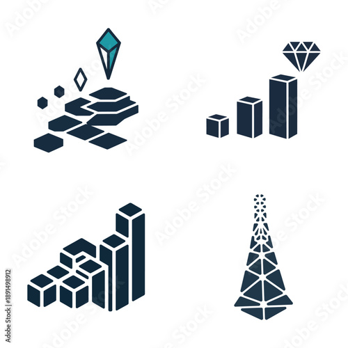 Geometric shapes and diamonds in 3d isometric design