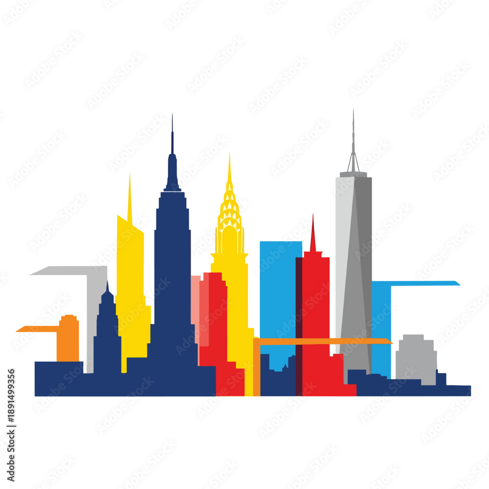 Obraz premium Vibrant Urban Skyline Vector Illustration Featuring Iconic Metropolitan Architecture in a Modern Graphic Style