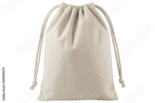 White drawstring bag with long cords fabric textile isolated on a transparent background