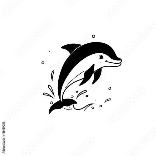Dolphin. Dolphin simple black and white line art vector logo
