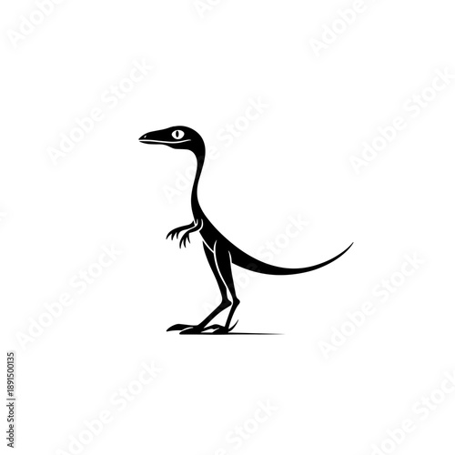 Compsognathus. Compsognathus simple black and white line art vector logo